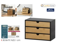 STARLEY - Organizador De Escritorio De Bambú Con Cajones De 3 Niveles, Caja De Almacenamiento Multiusos Para Oficina Y Hogar (Disponible En Blanco Y Negro) - Negro - Ver 2