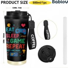1/5pcs 18oz Stainless Steel Vacuum Insulated Coffee Tumbler, Pixel Game Controller Print Travel Mug, EAT SLEEP GAME REPEAT Funny Gamer Gift Cup With Carry Lanyard, Gift For Video Game Lovers Gamers Boys Men - Game - View 9