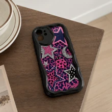 Niche Hot Girl Pink & Black Leopard Print Patchwork Star Glitter Phone Case Compatible With IPhone 17 Pro Max/16/15 Pro/14 Plus/13 Mini/12 Pro Max/11 Pro Galaxy S26 Ultra S25 S24 FE S23 Ultra A56 5G A55 A54 A36 A35 A26 A17 A16 A14 Sweet & Cool Protective Cover - Multicolor - View 2