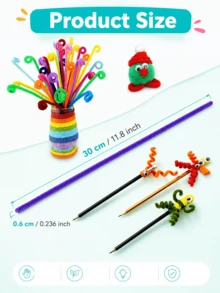 1-400件 DIY 絨毛管套組，60色加粗 30cm 彩色毛絨管，含鐵絲，亮色手工花藝管，適用於花朵製作、螺旋造型、DIY 手作與商業用途，色彩與圖示一致 - 彩色 - 查看 6