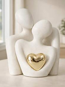 Black Abstract Hugging Couple Statue With Gold Heart, Modern Minimalist Romantic Desktop Decor, Home Wedding Anniversary Valentine's Day Love Relationship Ornament Gift - A1 - View 5
