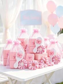 1/6/12sets-Girl's Sweet Bow Style Party Favors: Includes Portable Makeup Mirror, Mini Hair Comb, Hair Scrunchie, Organza Gift Bag - Suitable As Thank You Gifts Or Baby Shower Party Supplies (Basic Bow, Pink) - Multicolor - View 6