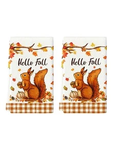 2 pièces/4 pièces/8 pièces Serviettes de main avec feuilles d'érable et écureuil d'automne pour Thanksgiving, serviettes de salle de bain pour la fête des récoltes, torchons, style ferme vintage, convient pour la décoration de cuisine de la fête des récoltes, décoration d'événement de fête de Thanksgiving - Multicolore - Voir 10