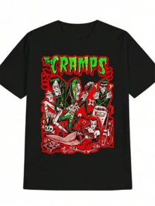 3D Cramp Pattern Printed Round Neck T-Shirt, Bold Design, Regular Summer Version, Tops, Autumn, Unisex - 黑色 - 查看 6