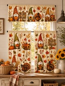 3PCS Thanksgiving Gnome Kitchen Curtain Set With Gnomes, Turkey, Pumpkin, Sunflower, Maple Leaf And Thankful & Blessed Print, 1 Valance + 2 Tier Panels, Rod Pocket Window Curtains For Kitchen, Fall Decor And Home Decor - Multicolor - View 6