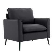 Sofa With Scratch-Resistant Faux Leather Upholstery, Nordic Retro, Minimalist And Luxurious - 黑色 - 查看 4