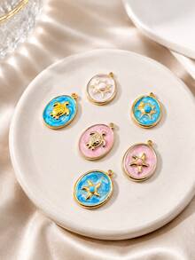 1/6pcs Ocean Theme Enamel Pendant Necklace Charm, Sea Turtle, Starfish & Sun Pattern Jewelry Pendant, Colorful Ocean Style Exquisite Women's Necklace Pendant - Multicolor - View 2