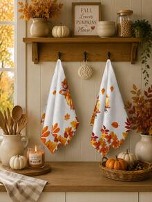 2pcs/4pcs/8pcs Thanksgiving Autumn Maple Leaf Pumpkin Hand Towels, Harvest Festival Bathroom Towels, Dish Cloths, Vintage Farm Style, Suitable For Harvest Festival Kitchen Decor, Thanksgiving Party Event Decoration - Multicolor - View 6