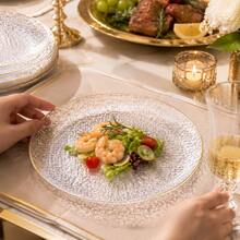50/25/10pcs 10.25 Inch And 7.5 Inch Clear Hammered Single Gold Rim Round Dinner Plates And Food Trays, Shatter-Resistant Lightweight Tableware Set, Suitable For Parties, Weddings, Adults, Children, Home, Gold Rim Tableware, Thanksgiving, Christmas - View 4