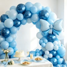 74Pcs Gold Blue Balloon Pack With Blue Bow & Balloon Tape Metallic Pastel Latex Balloons For Anniversary Halloween Christmas Photo Booth Decor - Multicolor - View 4