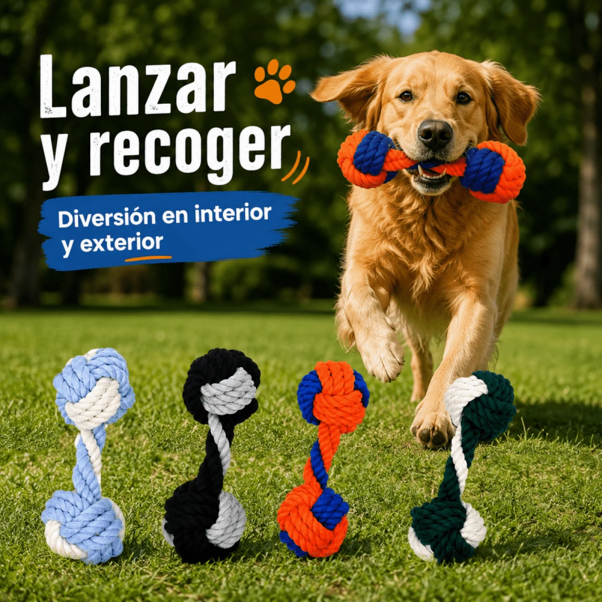Juguete masticable de cuerda con nudo para perros, ideal para la dentición y la limpieza dental. Juguete de tira y afloja duradero. - Negro - Ver 1