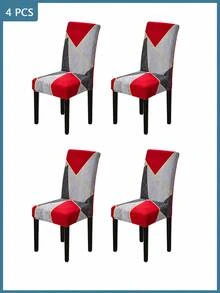 2/4/6pcs Printed Stretch Chair Covers, Living Room Dining Table Chair Protective Slipcovers, Home Decor - Red - View 4
