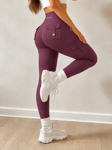 YEOREO Leggings With Pockets For Women Scrunch Workout Leggings Tummy Control Butt Lifting Gym Yoga Leggings Yoga Pants For Women Black Pants Winter Leggings - 黑櫻桃 - 查看 2