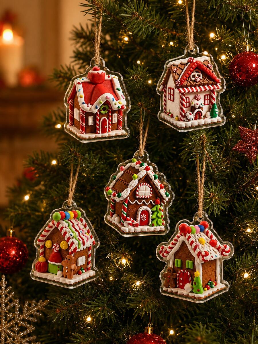 5/1pc-Christmas Snowy House Hanging Ornament, Christmas Cookie House Decorative Hanging Ornament, Gingerbread Man Decorative Hanging Ornament, Christmas Snowy Scene Decorative Hanging Ornament, Christmas Party Supplies, Christmas Home Decor Hanging Ornament, Christmas Tree Hanging Ornament, Acrylic Material, Christmas Tree Decorative Hanging Ornament, Christmas Party Supplies, Christmas Decoration, Suitable For Gift Decoration, Christmas Tree Decoration, Wreath Decoration, Wreath Decoration, Gift Wrapping Hanging Ornament, DIY Christmas Handmade Hanging Ornament, Etc. - Multicolor - View 1