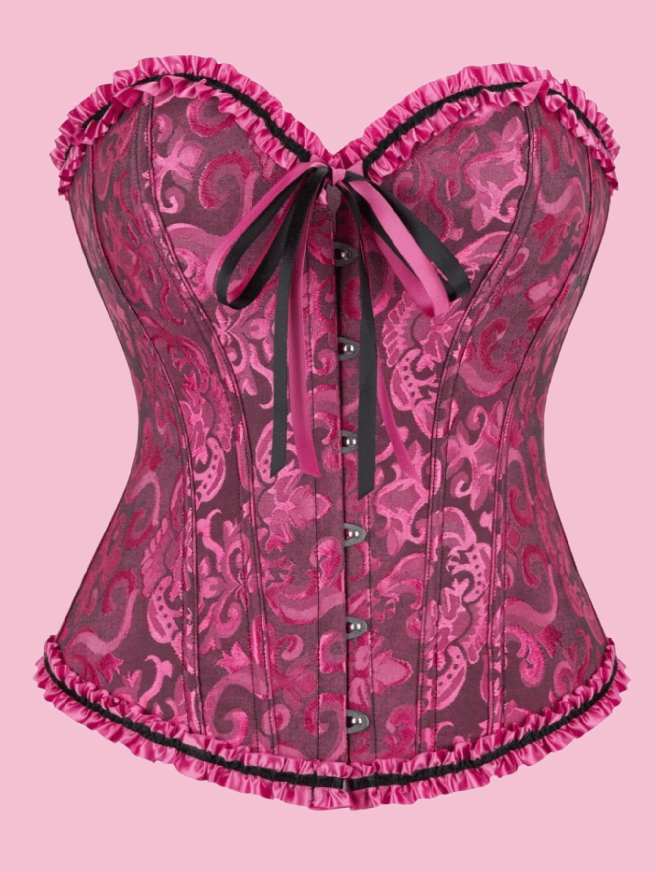 1pc Women's Jacquard Shaping Top, Push-Up Bust, Tummy Control, Court Style Corset, Suitable For Party And Daily Wear - Black Rose - View 1