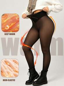 Women's Warm Thermal Lined High Waist Shaping Leggings, Seamless Elastic Compression Tights, Winter Thermal Slimming Base Layer - Clear - View 4