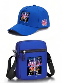 1pc/2pcs Gradient Bear Pattern Design Printed Unisex Curved Brim Baseball Cap And Crossbody Bag, Street Fashion Outdoor Sports Baseball Cap Curved Brim Baseball Cap And Bag, Adjustable, Gift For Yourself Or Friends - Multicolor - View 8