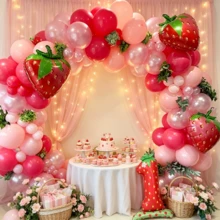 108Pcs Strawberry Latex Balloon Arch Garland Decor Kit Includes 18 Inch Foil Balloons Red Polka Dot Hot Pink Pearl Balloons For Berry First Birthday Party - Multicolor - View 4