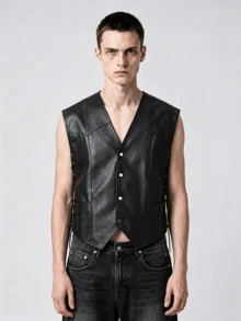 Vintage Motorcycle Vest For Men | Stylish | Coat - Black - View 1