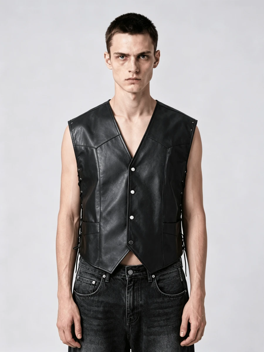 Vintage Motorcycle Vest For Men | Stylish | Coat - Black - View 1