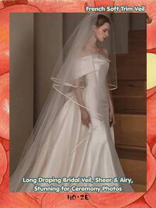 1 Buah Kerudung Pengantin Bertepi Satin, Tulle Lembut, Untuk Pemotretan Pernikahan di Gereja, Aksesori Pengantin Romantis, Dekorasi Pesta Halloween dan Natal - Putih - View 1