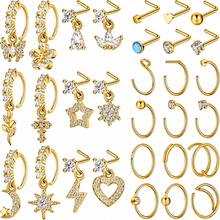 48pcs 20G L-Shaped Dangle Nose Rings Nose Studs Nose Jewelry Suitable For Women And Men (Gold) - Gold - View 6