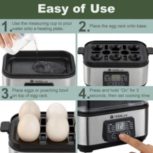 Tesslux Electric Rapid Egg Cooker, 6 Egg Capacity For Hard Boiled Eggs, Poached Eggs, Scrambled Eggs, Or Omelets Maker With Auto Shut Off, 304 Stainless Steel (Sliver) - 查看 5