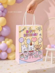 2pcs/4pcs Cute Animal Birthday Gift Bags, Macaron Color Rabbit Bear Puppy Party Favor Bags With Handles, Suitable For Candy, Snacks, Small Treats And Small Gifts - View 2