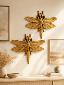 Antique Gold Dragonfly Wall Sculpture, Single Decorative Resin Insect Ornament With Embossed Wing Details, Elegant Nature Wall Decor For Entryway, Fireplace, Dining Room, Bedroom And Housewarming Gift - Multiple Styles - View 2