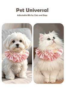 Princess Style Pink Satin Pearl Bib, Pink Ruffle Bib, Elegant Cat Elegant Dog, French Lace Bow Tie, Universal For Cats And Dogs - Multicolor - View 4