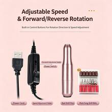 Portable USB Nail Drill Pen, Adjustable Speed Up To 20000 RPM Electric Nail File With Forward Reverse Rotation, Manicure Pedicure Tool With Drill Bits Set For Nail Removal Polishing, 3 Colors Available - Multicolor - View 6