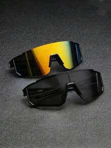 2pcs Men's Plastic Sports Cycling Wrap-Around Y2K Decorative Fashion Glasses, Suitable For Daily Wear, Photography, Shopping, Cycling, Skiing, Etc. - Black - View 3