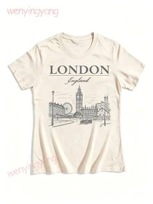 Social Collective London Tm Graphic Cotton Ladies Fitted-Shirt100% Comfortable Cotton Unisex Comfortable Retro Cotton T-Shirt-K91 - 杏色 - 查看 7
