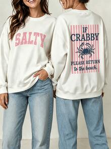 Women's If Crabby Please Return To The Beach Salty Graphic Long Sleeve Tops ,Ouble-Sided Print Oversized Casual Fall Outfit For Women White Sweatshirt - 白色2 - 查看 1