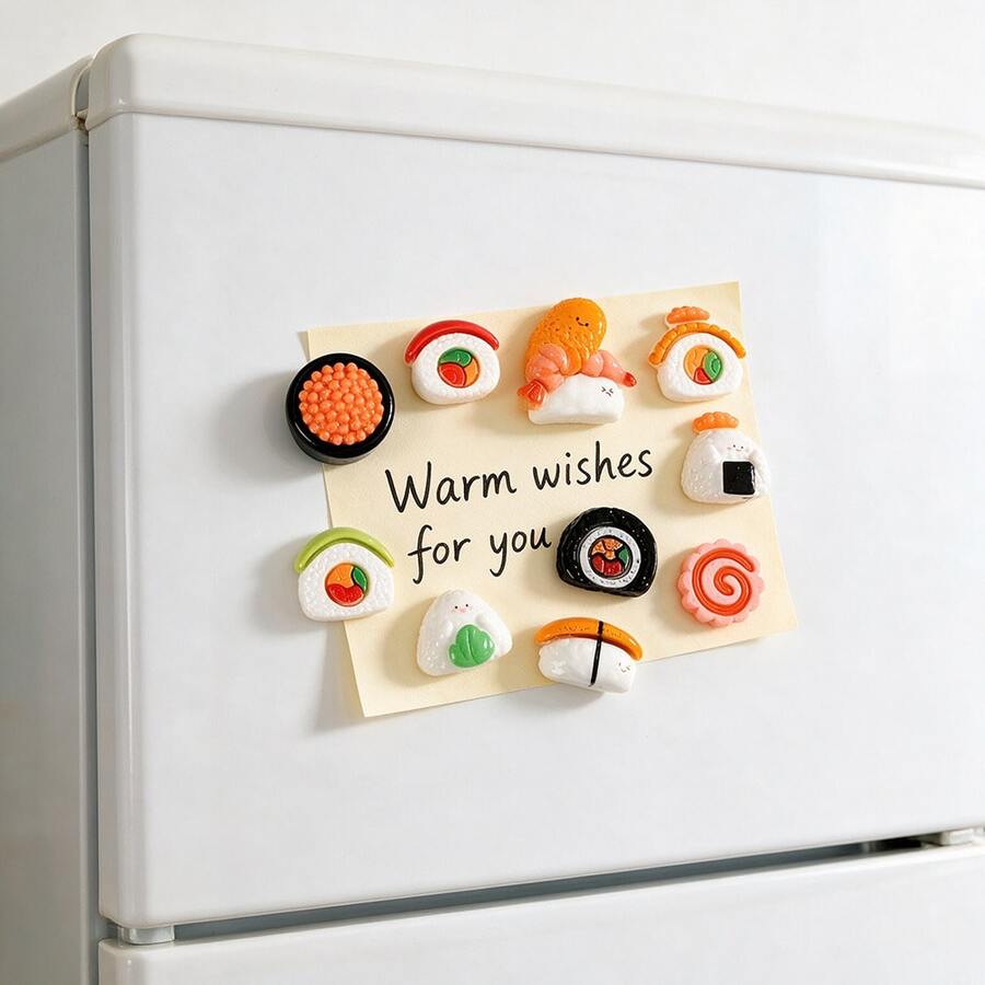 12/6/3pcs Sushi Fridge Magnets - Decorative Refrigerator Magnets For Kitchen & Office, Whiteboard & Home Decor, Funny Sushi Designs Including Caviar & Salmon, Great Gift Idea For Friends & Family - Random Style - View 1