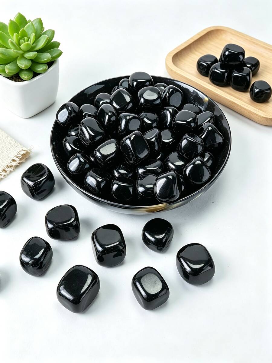 天然拋光滾石 紫水晶、黑曜石、粉晶 療癒水晶石 適用於冥想、家居裝飾、DIY手工與水晶收藏 - 黑曜石 - 查看 1