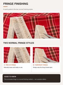 1pc American Vintage Red Dashed Plaid Multifunctional Full Cover Tassel Sofa Cover, Christmas Decoration Sofa Throw - Multicolor - View 4