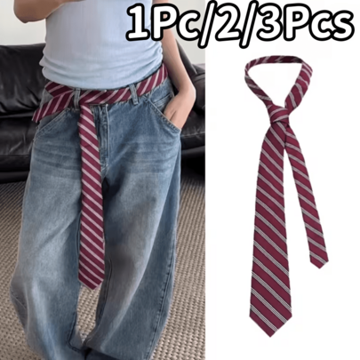 1Pc/2/3Pcs Contrast Color Diagonal Striped Hand-Tied Necktie, British Minimalist Casual Style, Can Be Used As Shirt Tie, Dress Waist Belt, Suitable For Outfit, Daily Wear, Graduation Party, Holiday Gift