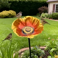 1 Peça Estaca de Banho de Pássaros, Alimentador de Pássaros de Jardim em Forma de Flor de Metal Feito à Mão, Decoração Estética Resistente às Intempéries, Estilo Vintage Destacável, Banho de Pássaros Externo para Gramado e Quintal - Tamanho Único - Visão 7
