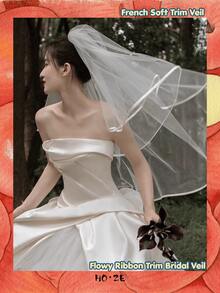 1 Buah Kerudung Pengantin Bertepi Satin, Tulle Lembut, Untuk Pemotretan Pernikahan di Gereja, Aksesori Pengantin Romantis, Dekorasi Pesta Halloween dan Natal - Putih - View 11
