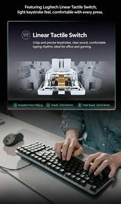 Logitech Keyboard mekanik berkabel K828 dengan lampu latar, tata letak 98 tombol, sakelar linier, desain tombol mengambang, penekanan tombol yang responsif, cocok untuk penggunaan di rumah, kantor, dan bermain game. Peningkatan dari K845, wajib dimiliki untuk setiap pengaturan meja. - View 8