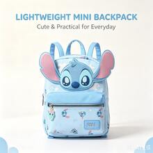 Miniso Cute Lilo & Stitch 3D Ear Mini Backpack, Light Blue Cartoon Print Small Backpack, Casual Daily Travel Shoulder Bag - A - View 2