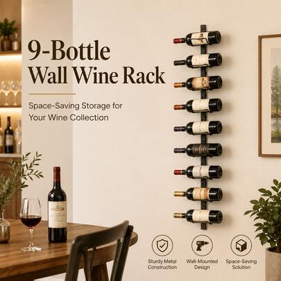 9 Bottle Wall Wine Rack - DIY Detachable Wine Storage Organizer, Wall Mount Used As One Or Three, Bottle Display Holder For Kitchen, Pantry, Dining Room, Bar, Cellar