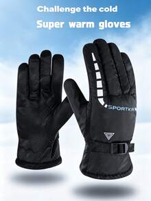 Outdoor Cold-Proof Ski Gloves, Thick Fleece Lining, Waterproof, Windproof, Non-Slip Grip, Adjustable Strap, Warm Winter Gloves Suitable For Skiing, Cycling, Hiking, Fishing - Multicolor - View 7