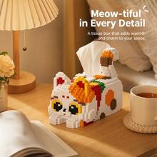 1 Set 417pcs Cat Building Blocks Tissue Box, Cute Cartoon Animal DIY Model Kit With Mini Particles, Practical Desktop Decoration Room Storage Rack Suitable For Bedroom Living Room Office, Birthday Gift For Teens And Adults 14+ - Multicolor - View 3