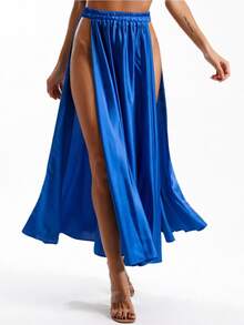 Belly Dance Coin Tassel Mesh Halter Crop Top, Double High Slit Flowy Satin Maxi Skirt, Suitable For Stage Performance And Carnival - Multicolor - View 20