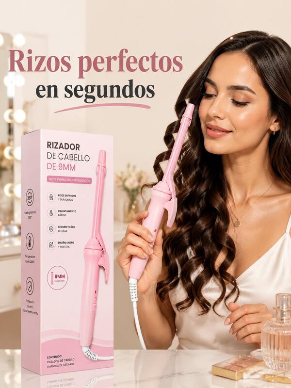 Morebeauty-Rizador de pelo de iones negativos, temperatura ajustable, calentamiento rápido, barra rizadora de 9 mm, crea peinados de forma rápida y fácil, tecnología anti-frizz, diseño antquemaduras, ideal para principiantes y mujeres, también es una excelente opción de regalo para fiestas y otras ocasiones.