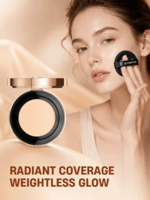 FV 1pc Full Coverage Cushion Foundation , Natural Glow Foundation Oil Control Pore-Less Concealer Flawless Non-Fading Weightless Buildable Coverage Cushion With Mirror & Puff Brand Beauty Makeup For Women Mom Wife Sister Teen Girl Friend - F02 LIGHT - View 10