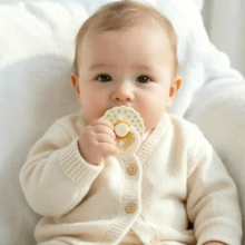 New 2pcs/Set Wavy Edge Baby Pacifiers, Polka Dot & Star Pattern, Cute Cherry Round Head, Baby Shower Gift - Multicolor - View 3
