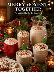50pcs Christmas Tree Drinking Straws, Red And White Striped Festive Beverage Accessories For Cocktails, Juice And Soda, Holiday Party Family Gathering Table Decor - View 3
